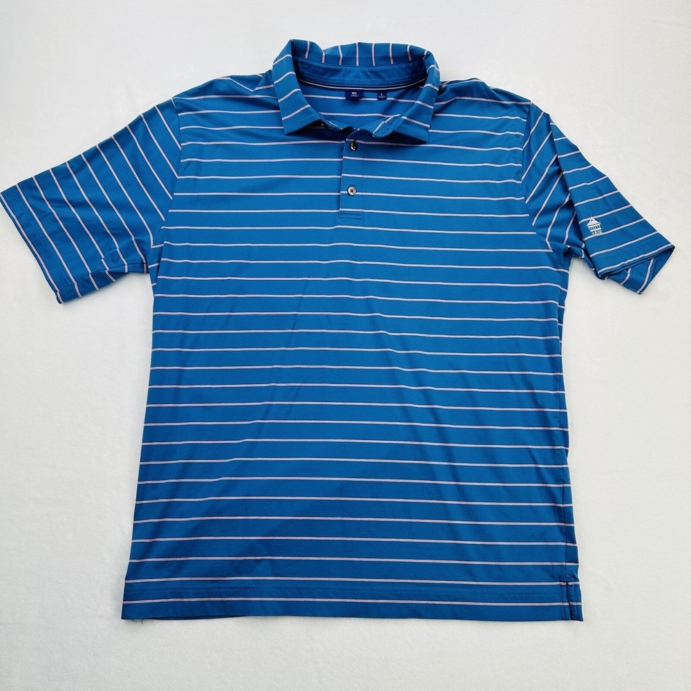 Footjoy Polo Shirt Adult Large Blue Orange Rugby Silver Spring Golf Club CT Mens